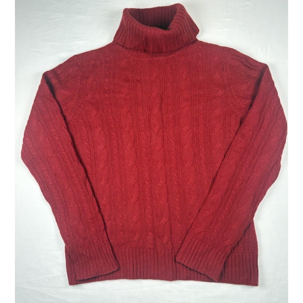 Keira  2ply 100% Cashmere Cable Knit Pullover Turtleneck Red, Women's Small